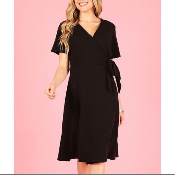 Black V-Neck Wrap Dress, M - Picture 3 of 8